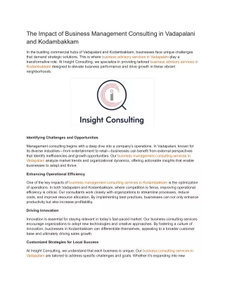The Impact of Business Management Consulting in Vadapalani and Kodambakkam