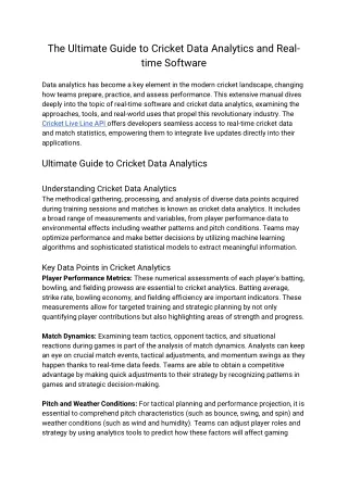 The Ultimate Guide to Cricket Data Analytics and Real-time Software