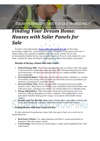 Finding Your Dream Home: Houses with Solar Panels for Sale
