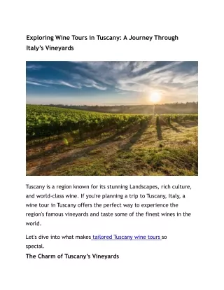 Exploring Wine Tours in Tuscany : A Journey Through italy’s Vineyards