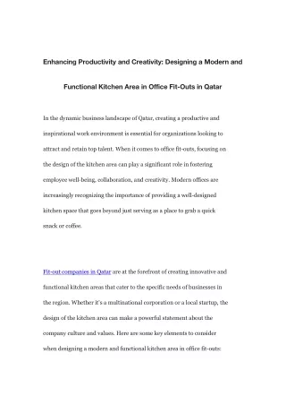 Enhancing Productivity and Creativity Designing a Modern and Functional Kitchen Area in Office Fit-Outs in Qatar