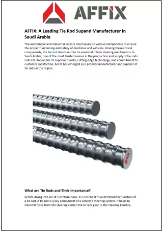 AFFIX: A Leading Tie Rod Supplier and Manufacturer in Saudi Arabia