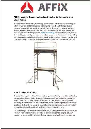 AFFIX: Leading Baker Scaffolding Supplier & Contractors in Saudi Arabia