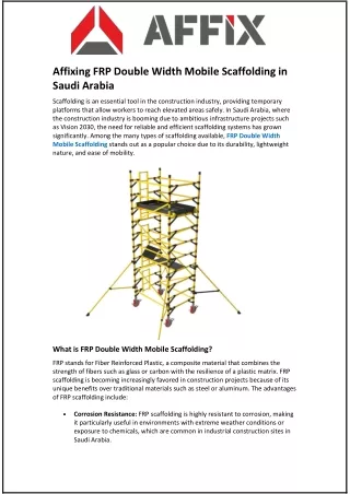 Affixing FRP Double Width Mobile Scaffolding in Saudi Arabia