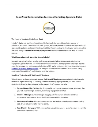 Boost Your Business with a Facebook Marketing Agency in Dubai