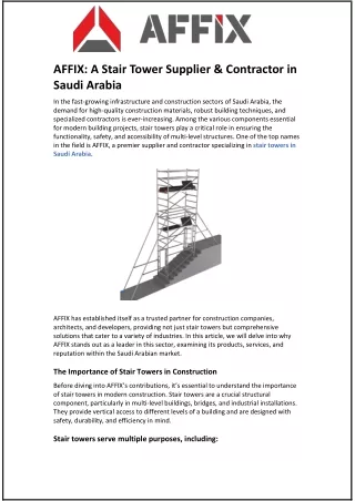 AFFIX: A Stair Tower Supplier & Contractor in Saudi Arabia