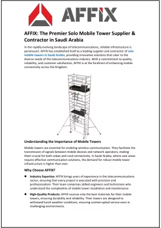 AFFIX: The Premier Solo Mobile Tower Supplier & Contractor in Saudi Arabia