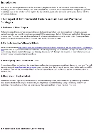 The Impact of Environmental Factors on Hair Loss and Prevention Strategies