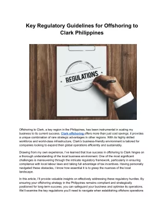Key Regulatory Guidelines for Offshoring to Clark Philippines