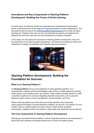 Innovations and Key Components in iGaming Platform Development: Building the Fut