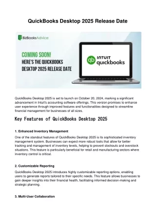 QuickBooks Desktop 2025 Release Date: October 20, 2024