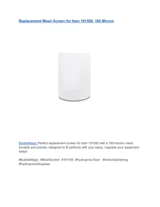 Replacement Mesh Screen for Item 191500, 185 Micron