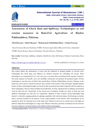 Assessment of Check Dam and Spillways Technologies as soil erosion measures