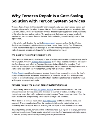 Why Terrazzo Repair Is a Cost-Saving Solution with TerCon System Services