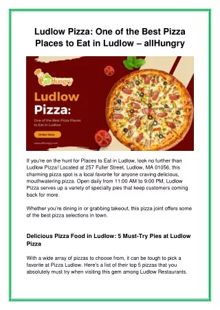 Ludlow Pizza One of the Best Pizza Places to Eat in Ludlow- allHungry