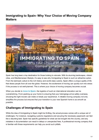 Immigrating to Spain- Why Your Choice of Moving Company Matters