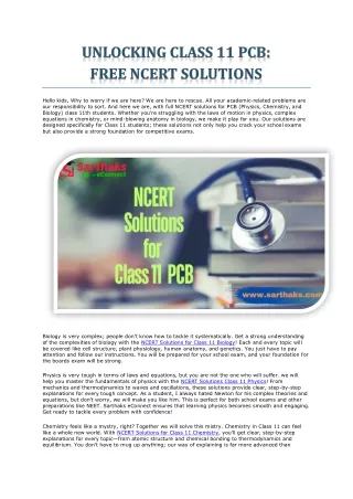 Unlocking Class 11 PCB Free NCERT Solutions