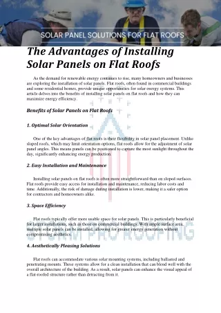 The Advantages of Installing Solar Panels on Flat Roofs