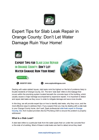Expert Tips for Slab Leak Repair in Orange County_ Don’t Let Water Damage Ruin Your Home