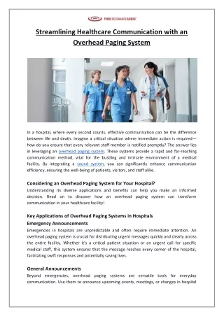 Pure Resonance Audio - Streamlining Healthcare Communication with an Overhead Paging System