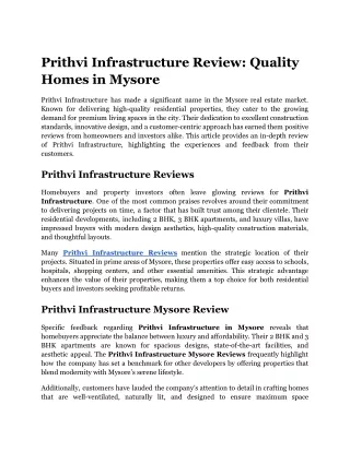 Prithvi Infrastructure Review_ Quality Homes in Mysore