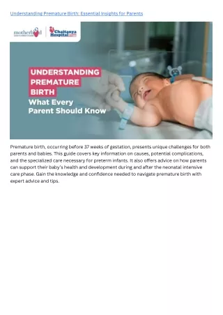 Understanding Premature Birth Essential Insights for Parents