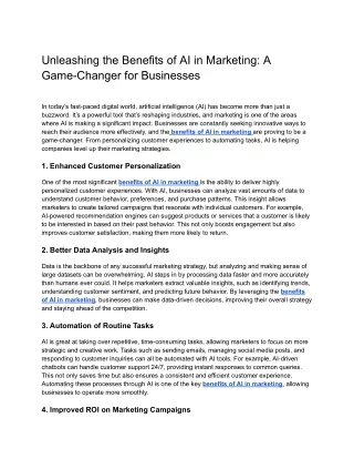 Unleashing the Benefits of AI in Marketing: A Game-Changer for Businesses