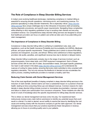 The Role of Compliance in Sleep Disorder Billing Services