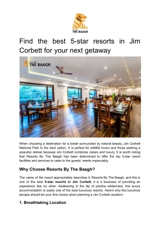 Find the best 5-star resorts in Jim Corbett for your next getaway