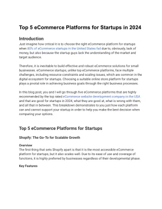 Top 5 eCommerce Platforms for Startups in 2024