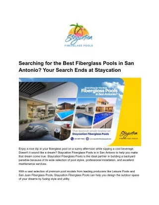 Searching for the Best Fiberglass Pools in San Antonio- Your Search Ends at Staycation