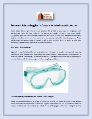 Premium Safety Goggles in Canada for Maximum Protection