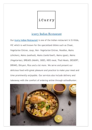 Upto 10% Off - icurry Indian Restaurant – Order now