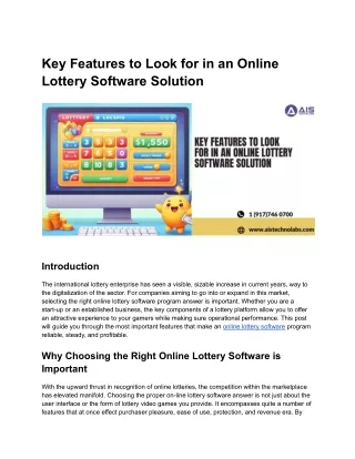 Key Features to Look for in an Online Lottery Software Solution
