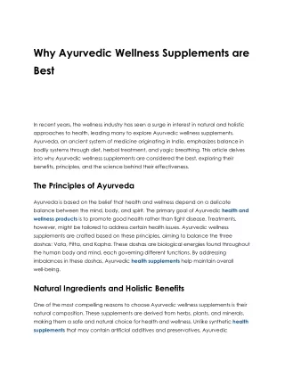 Why Ayurvedic Wellness Supplements are Best