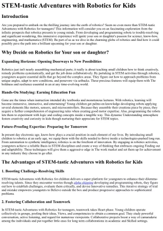 STEM-tastic Adventures with Robotics for Kidsfor youthsfor teenagersfor children