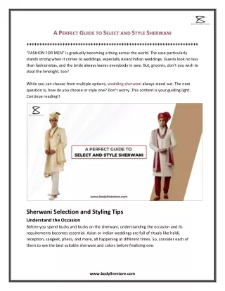 A Perfect Guide to Select and Style Sherwani