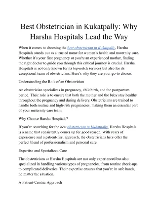 Best Obstetrician in Kukatpally_ Why Harsha Hospitals Lead the Way