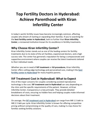 Top Fertility Doctors in Hyderabad Achieve Parenthood with Kiran Infertility Center