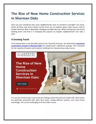 The Rise of New Home Construction Services in Sherman Oaks