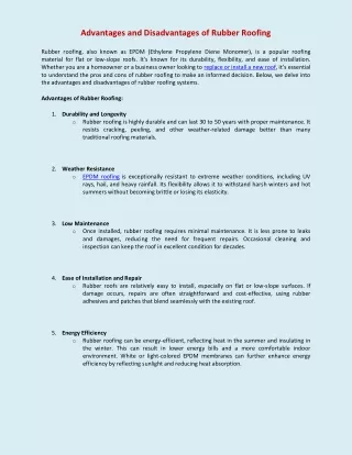 1. Advantages and Disadvantages of Rubber Roofing