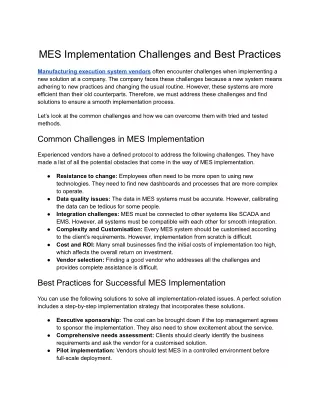 Prescient- MES Implementation Challenges and Best Practices