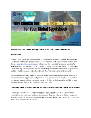 Why Choose Our Sports Betting Software for Your Global Sportsbook