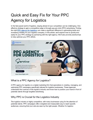 Quick and Easy Fix for Your PPC Agency for Logistics