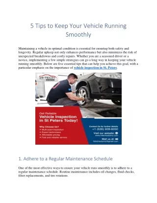 5 Tips to Keep Your Vehicle Running  Smoothly