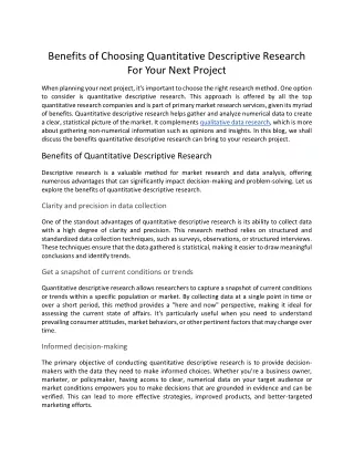 Benefits of Choosing Quantitative Descriptive Research For Your Next Project