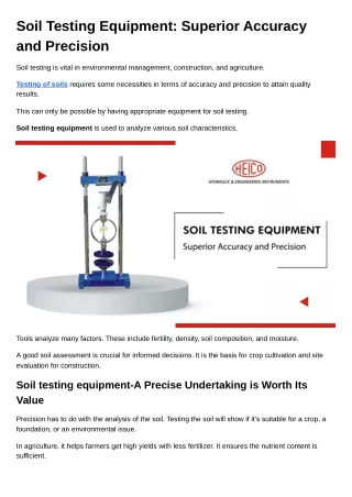 Soil Testing Equipment Superior Accuracy and Precision