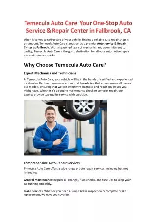 Book Car Repair Appointment in Fallbrook
