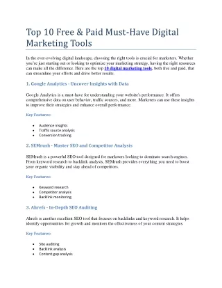 Top 10 Free and Paid Must Have Digital Marketing tool