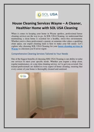 House Cleaning Services Wayne – A Cleaner, Healthier Home with SOL USA Cleaning